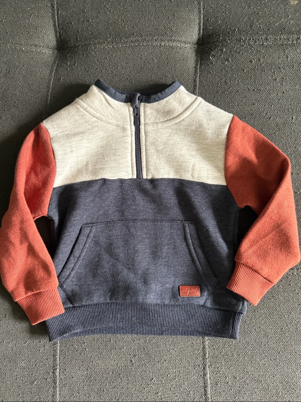 7 For All Mankind Colorblock Half-Zip Sweatshirt in Cream, Navy & Rust